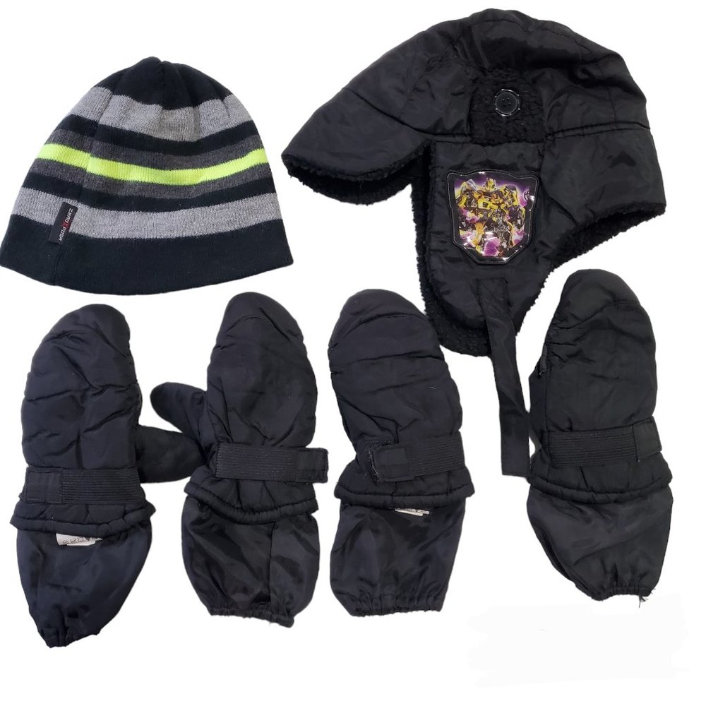 Boys hats and gloves / mittens kids size 4-7; two hats and two sets of gloves